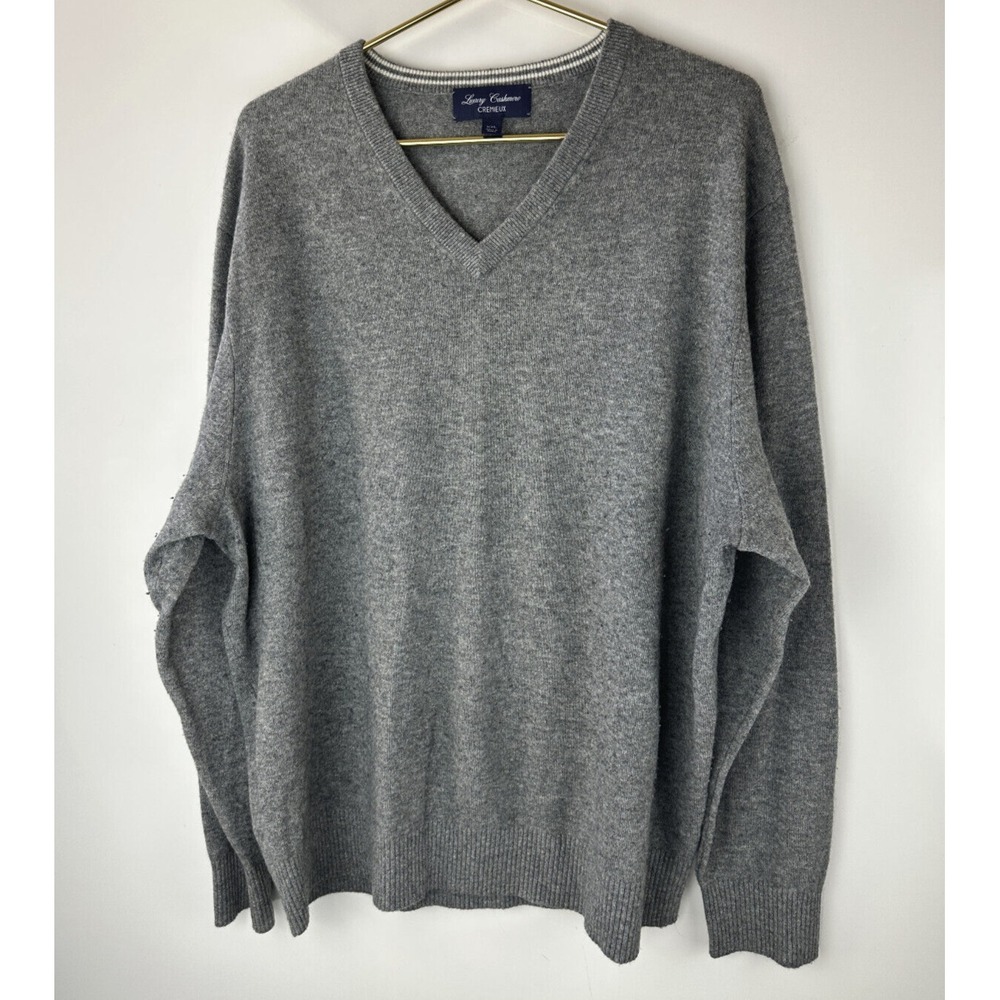 Luxury Cashmere Cremieux V-Neck Sweater Heather Gray Long Sleeve Men's Size XXL - Picture 2 of 15